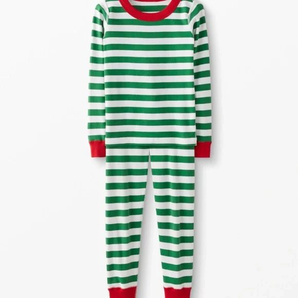 Hanna Andersson Green Striped Holiday Organic Cotton Long John Pajamas - Picture 2 of 12